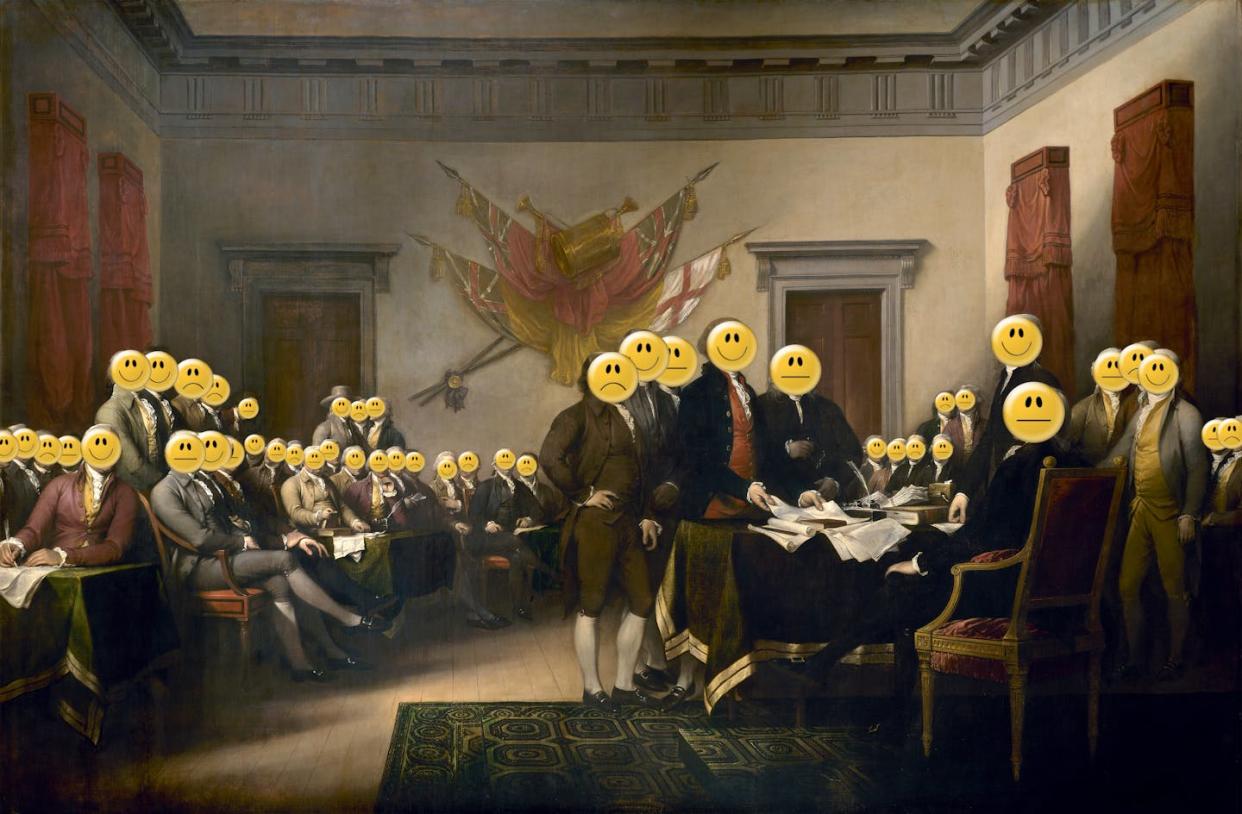 Is your social media group a budding democracy or someone's fiefdom? <a href="https://en.wikipedia.org/wiki/Declaration_of_Independence_%28painting%29#/media/File:Declaration_of_Independence_(1819),_by_John_Trumbull.jpg" rel="nofollow noopener" target="_blank" data-ylk="slk:John Trumbull's painting, Declaration of Independence, plus emoticons;elm:context_link;itc:0;sec:content-canvas" class="link ">John Trumbull's painting, Declaration of Independence, plus emoticons</a>