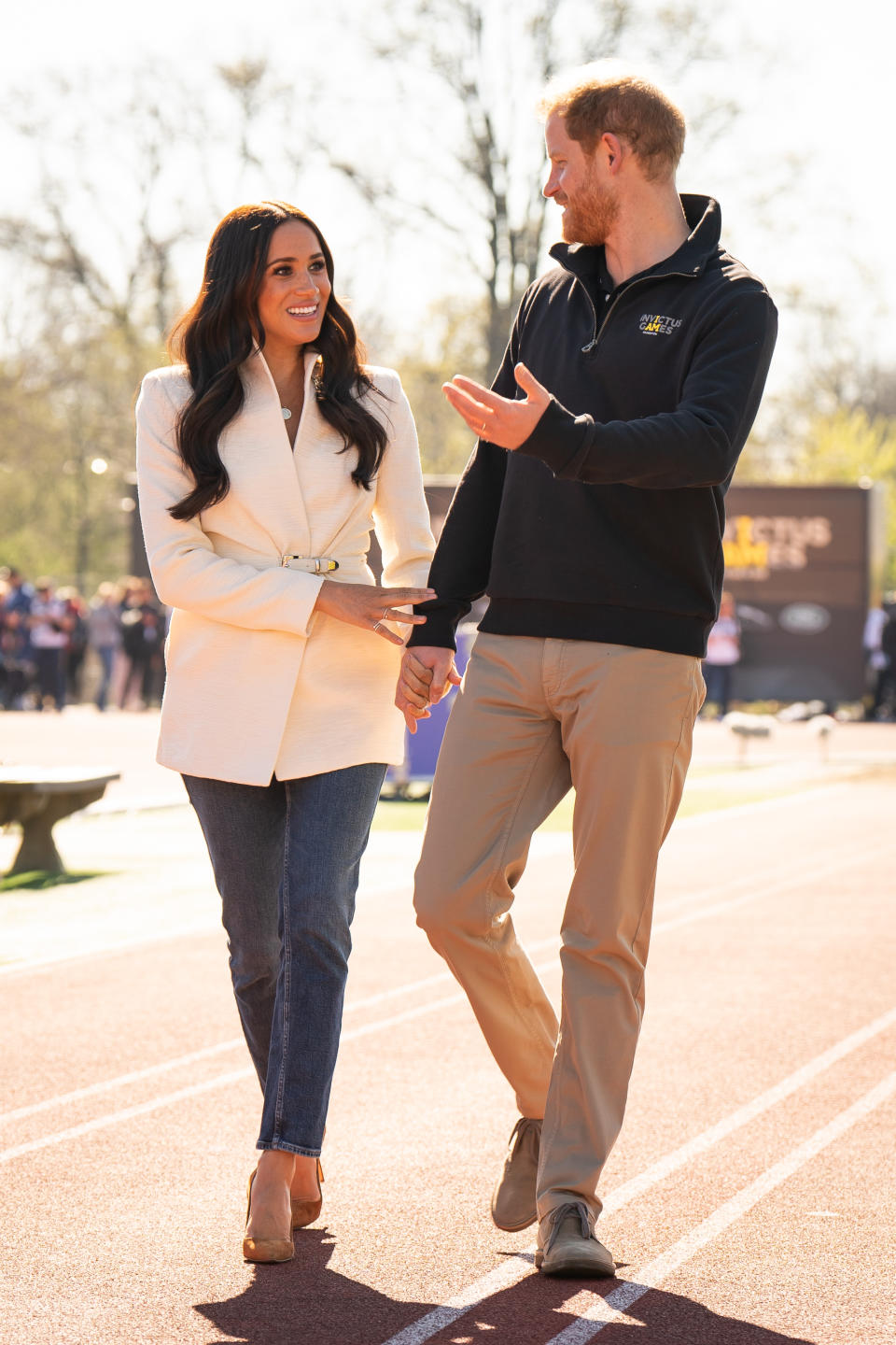 The Duke and Duchess of Sussex attending the Invictus Games athletics events in the Athletics Park, at Zuiderpark the Hague, Netherlands. Picture date: Sunday April 17, 2022. (Photo by Aaron Chown/PA Images via Getty Images)