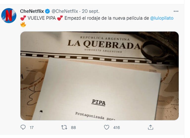 A&#xfa;n se desconoce la fecha de estreno del film protagonizado por Luisana Lopilato (Foto: Captura Twitter/@CheNetflix)