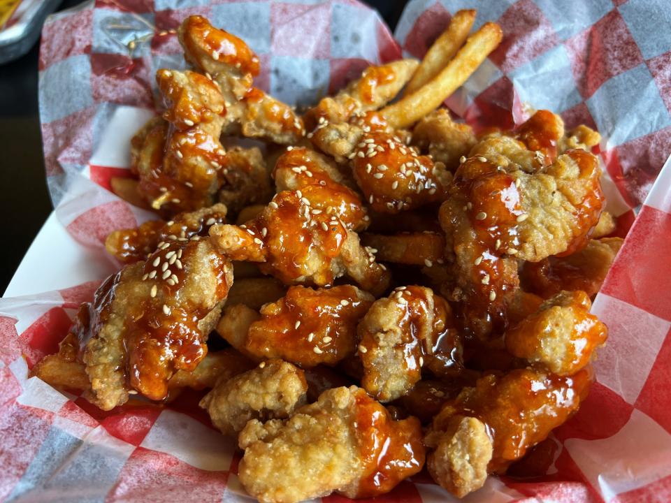 Korean fried chicken basket, a must-try at Jennie Lee’s Korean + American Kitchen .