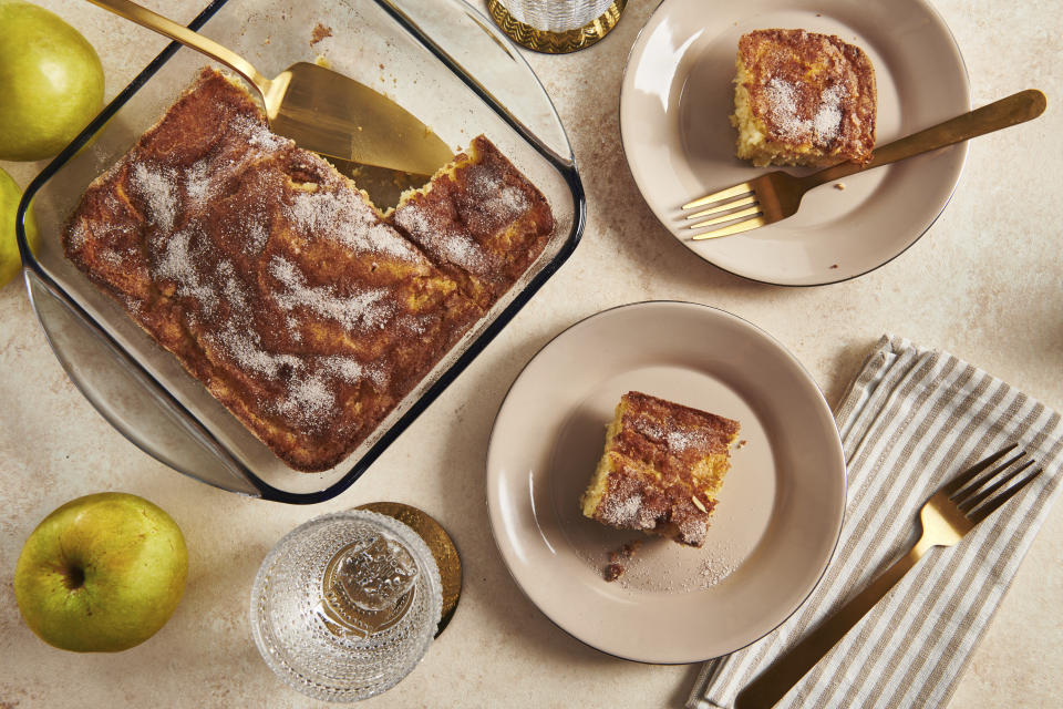 This November 2020 photo shows a recipe for apple cake. Apples at Rosh Hashana symbolize abundance and hope for the new year. (Cheyenne Cohen via AP)