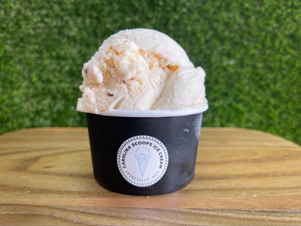 One of the most popular flavors at Carolina Scoops is the Carolina Crunch Ice Cream — vanilla ice cream with Butterfinger, Heath bar and toffee bits.