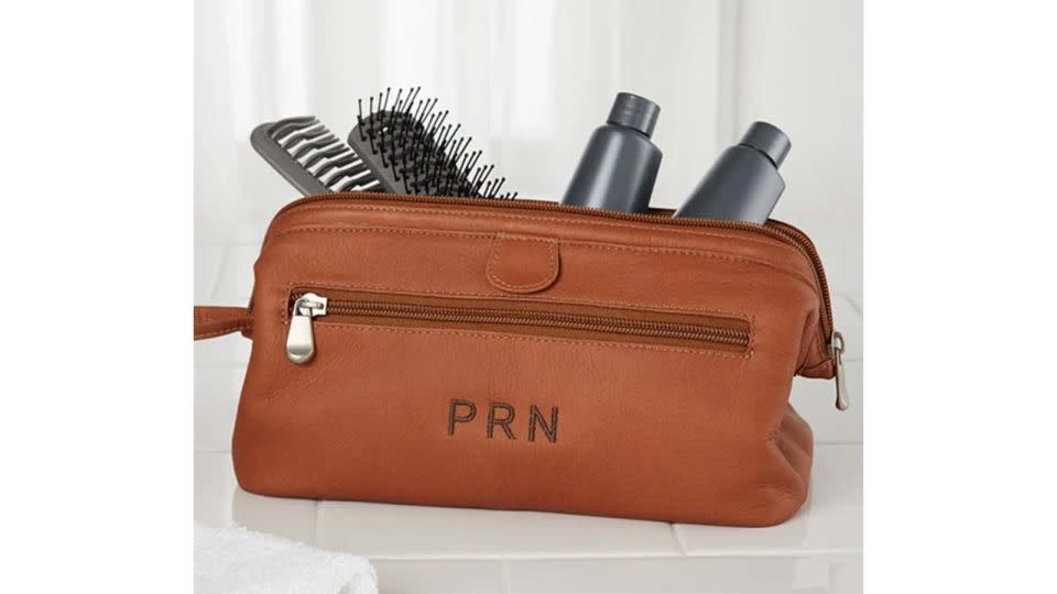 Personalization Mall Personalized Tan Leather Toiletry Bag - Personalization Mall