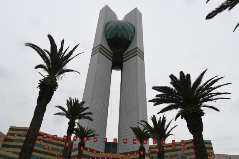 Palm trees stand outside the 'City of Culture' complex inaugurated on March 21, 2018 in the Tunisian capital