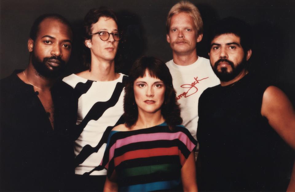 The Topeka-based Scatband, shown here, opened for Tina Turner on Jan. 22, 1982, at the Grand Theatre, 615 S.W. Jackson. Members were, from left, Jaisson Taylor, percussion and vocals; Charlie Harrison, keyboards and vocals; Nancy Engelken, keyboards and lead vocals; Danl Blackwood, bass guitar and vocals; and Ric Barron, guitar and lead vocals,