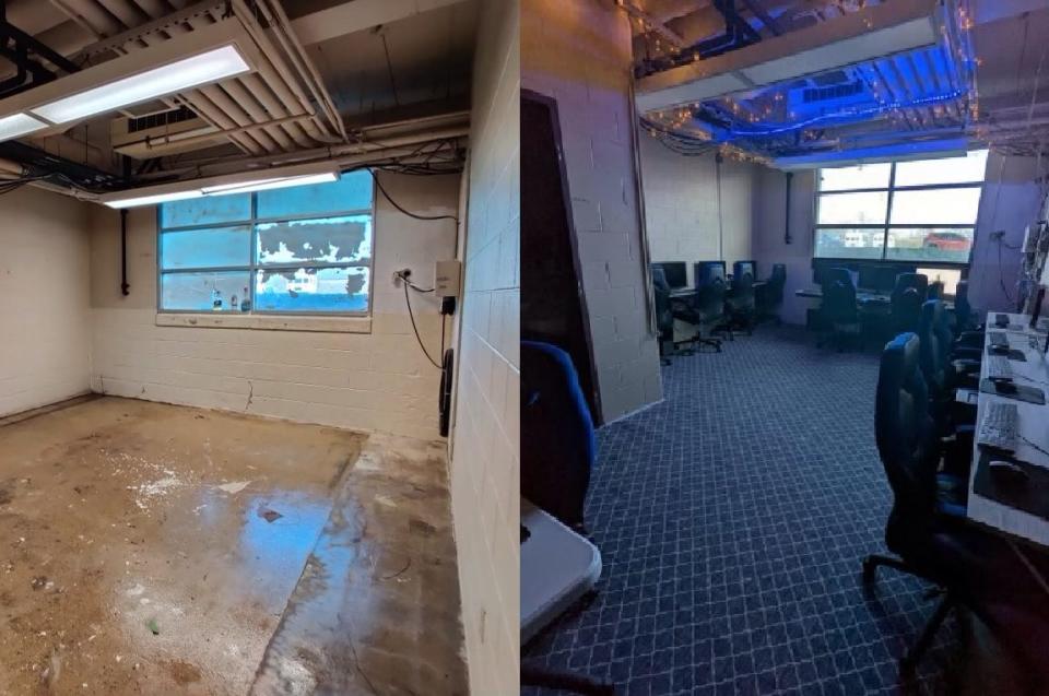 A before and after look of the esports lab at Daleville High School.