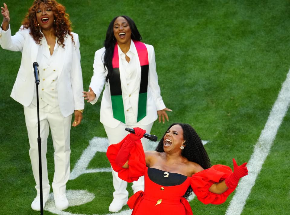 Sheryl Lee Ralph performs before Super Bowl LVII between the Kansas City Chiefs and Philadelphia Eagles at State Farm Stadium in Glendale on Feb. 12, 2023.