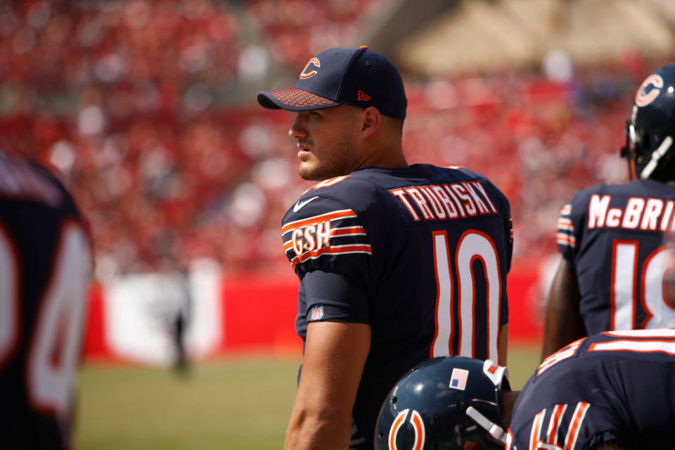 Mitchell Trubisky has spent the first two games of the Bears season on the sideline. (Getty)