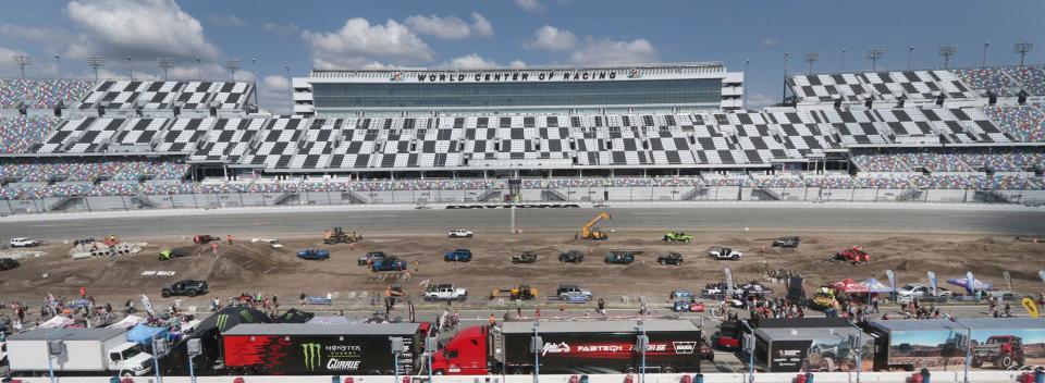 Jeep drivers take on the expanded Jeep Beach obstacle course during Friday's "Main Event" at Daytona International Speedway. The 10-day celebration of the Jeep Beach lifestyle, now in its 21st year, earned positive reviews from hoteliers, vendors and fans.