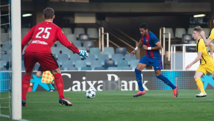 Jordi Mboula might be playing for Barcelona’s senior squad soon given his electrifying performances. (Photo: Goal)