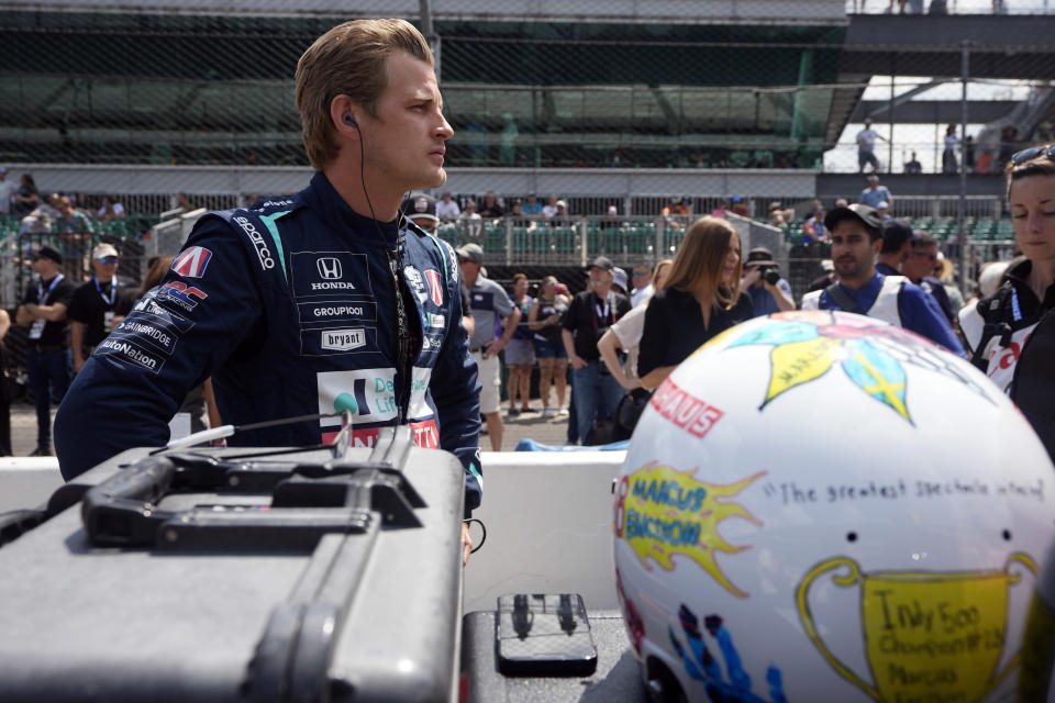 Marcus Ericsson, of Sweden, waits in the pits during qualifications for the Indianapolis 500 auto race at Indianapolis Motor Speedway, Saturday, May 18, 2024, in Indianapolis. (AP Photo/Darron Cummings)