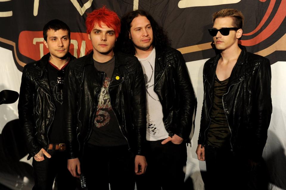 Good friends: Frank Iero with his My Chemical Romance bandmates Gerard Way, Ray Toro and Mikey Way (Kevin Winter/Getty)