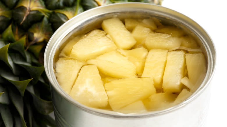 Close up of canned pineapple