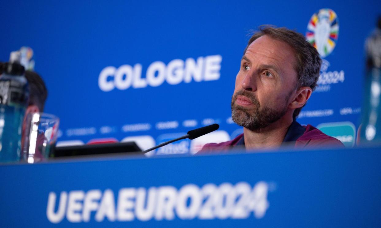 <span>Gareth Southgate addresses the media on Monday. Sports psychologist Michael Caulfield says there is too much focus on the ‘cult of the manager’.</span><span>Photograph: UEFA Handout/PA</span>