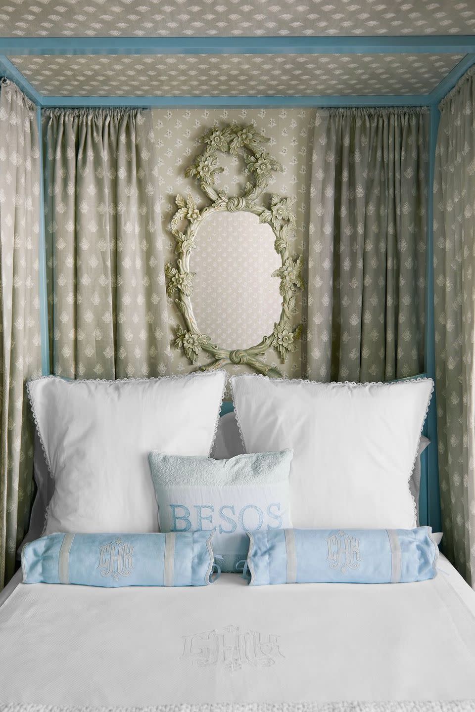 blue white and green bedroom