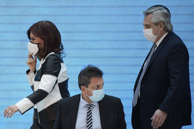Cristina Fernández de Kirchner, el presidente Alberto Fernández y Sergio Massa