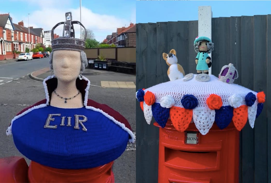 Royal themed crochet toppers have appeared on post boxes across the country to celebrate the Queen's Jubilee. (PA)