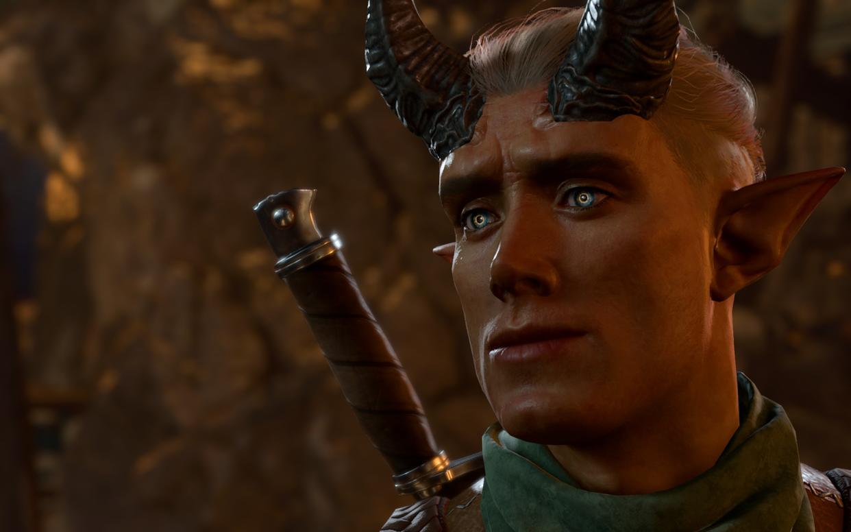  A close up of Dammon the tiefling in Baldur's Gate 3 