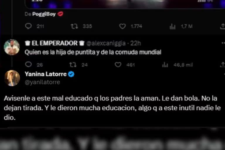 El cruce entre Alex Caniggia y Yanina Latorre en redes