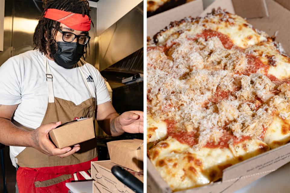 Chef Kurt Evans and a pineapple pizza from Down North Pizza