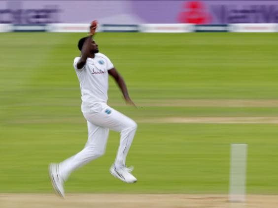Holder in full flight for the West Indies (POOL/AFP via Getty Images)
