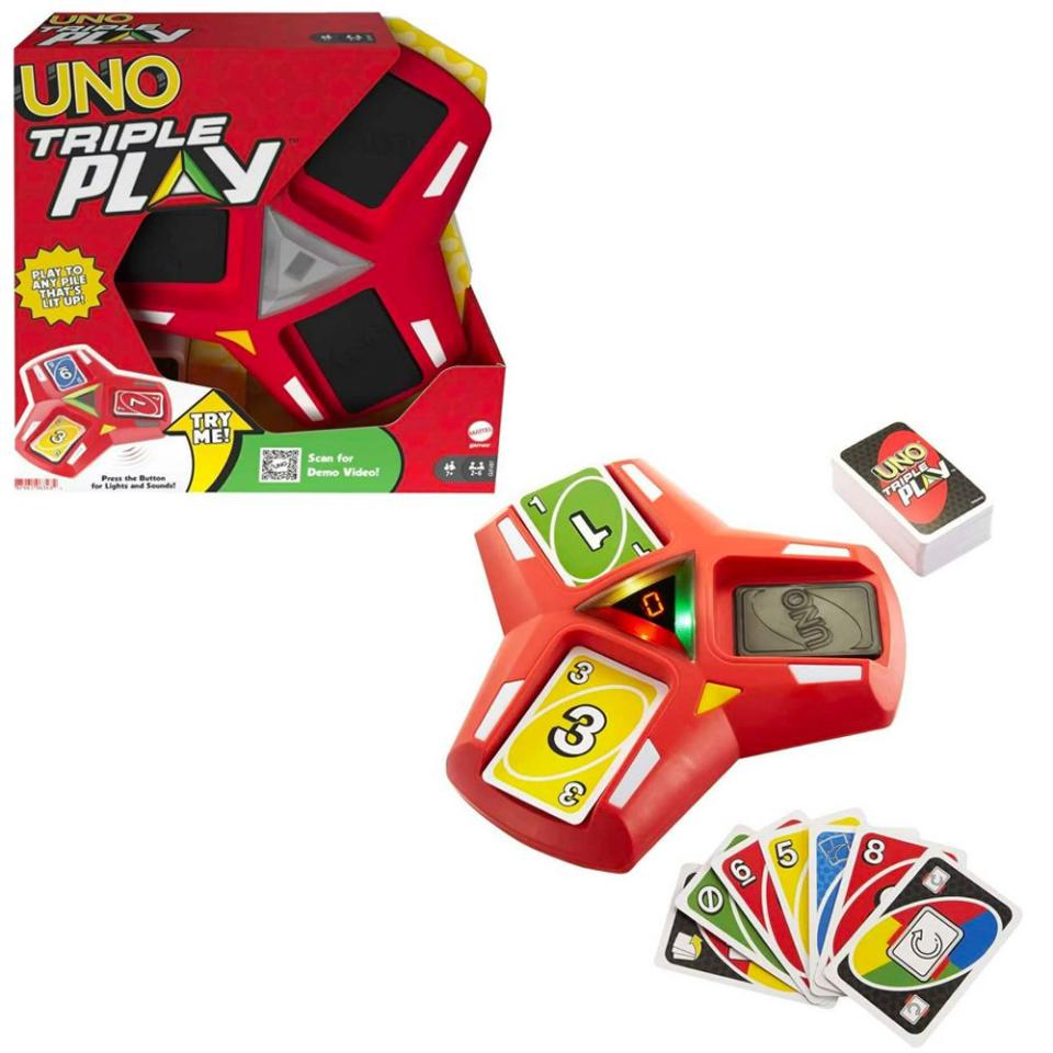 <p><a href="https://go.redirectingat.com?id=74968X1596630&url=https%3A%2F%2Fwww.walmart.com%2Fip%2FUNO-Triple-Play-Card-Game-for-Family-Night-Featuring-3-Discard-Piles-Lights-Sounds%2F750551899&sref=https%3A%2F%2Fwww.bestproducts.com%2Fparenting%2Fkids%2Fg38222463%2Fgifts-for-8-year-old-boys%2F" rel="nofollow noopener" target="_blank" data-ylk="slk:Shop Now;elm:context_link;itc:0;sec:content-canvas" class="link ">Shop Now</a></p><p>Triple Play</p><p>walmart.com</p><p>$30.76</p>