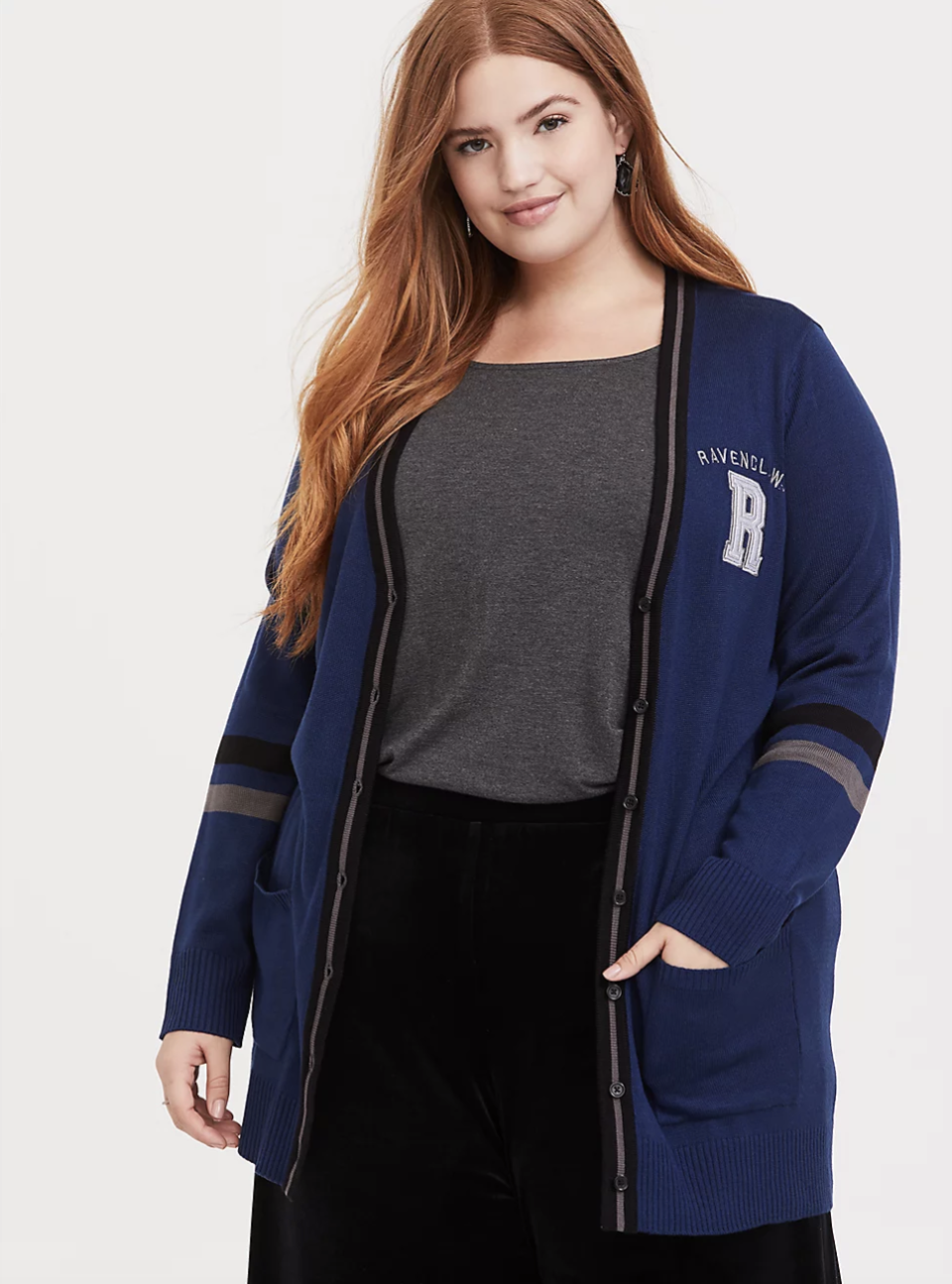 Keep warm (and look smart) in this Ravenclaw cardigan. (Credit: Torrid)