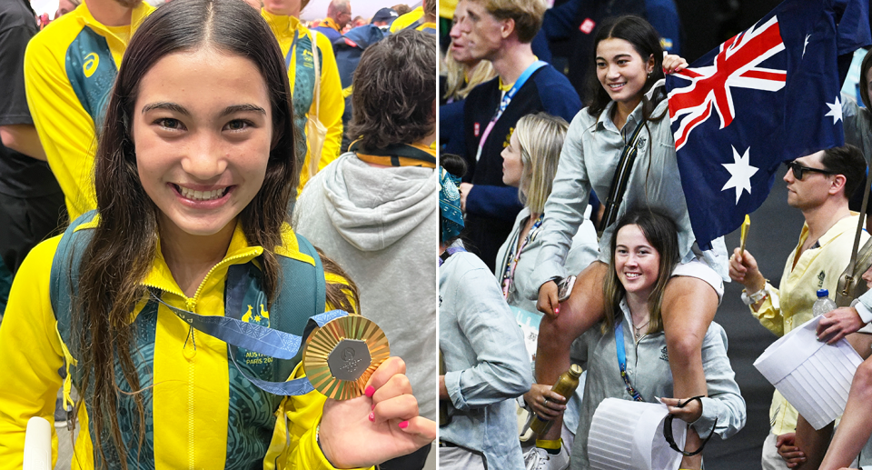 Arisa True, la più giovane medaglia d'oro olimpica australiana, ha rivelato di aver rinunciato al suo posto in business class sul volo di ritorno per potersi sedere con i suoi migliori amici. Foto: Getty