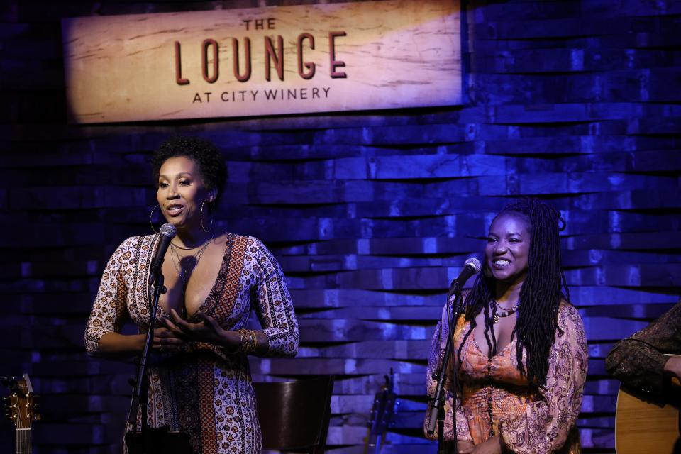 Rissi Palmer (L) and Miko Marks perform on stage at City Winery Nashville on May 18, 2023 in Nashville, Tennessee.