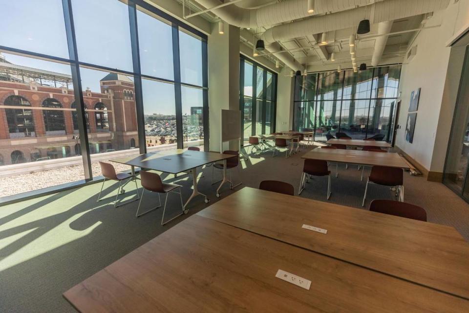 One of the conference rooms overlooking Choctaw Stadium at the Loews Arlington Hotel