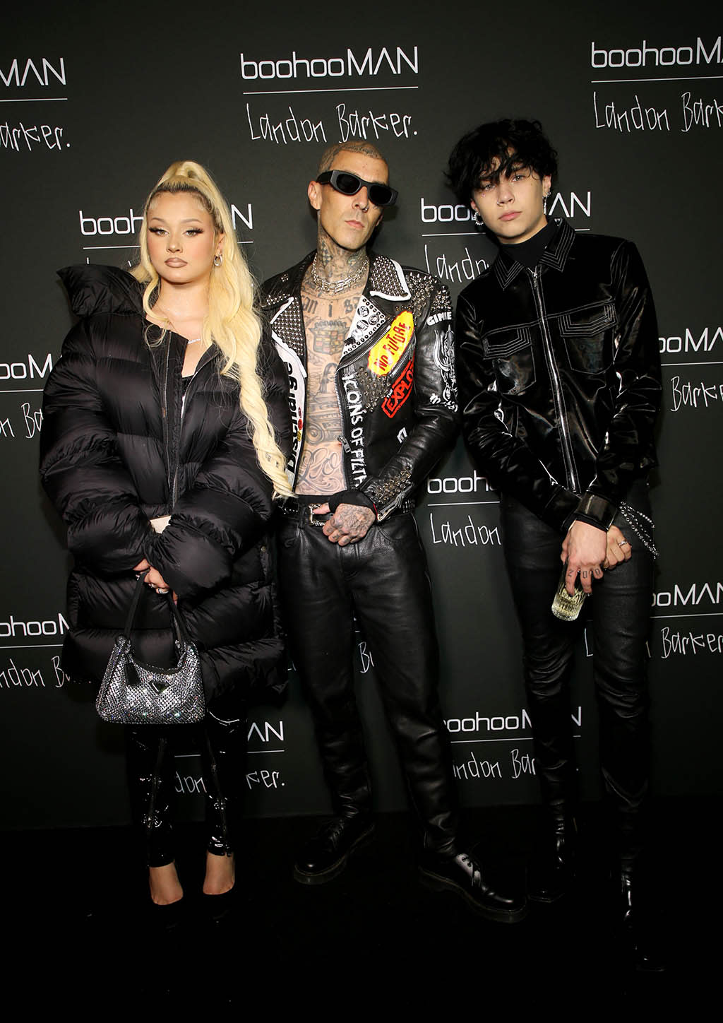 (L-R) Alabama Barker, Travis Barker, and Landon Barker attend the boohooMAN x Landon Barker launch party at Desert 5 Spot on June 14, 2022 in Los Angeles. - Credit: Courtesy of boohooMAN