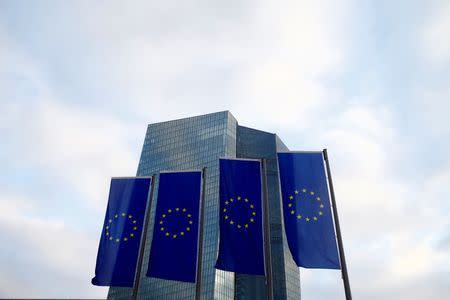 European Union (EU) flags fly in front of the European Central Bank (ECB) headquarters in Frankfurt, Germany, December 3, 2015. REUTERS/Ralph Orlowski