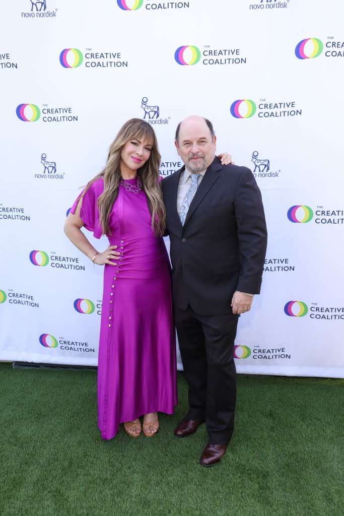 Alyssa Milano and Jason Alexander at the The Creative Coalition's Humanitarian Awards Benefit Luncheon held at the La Peer Hotel on September 14, 2023 in West Hollywood, California.