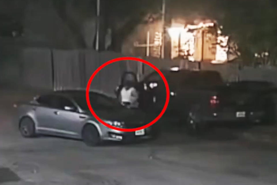 An image from security camera footage shot shot near the crime scene, released by police and showing Guerra's Kia Optima. (San Antonio Police Dept. / via X)