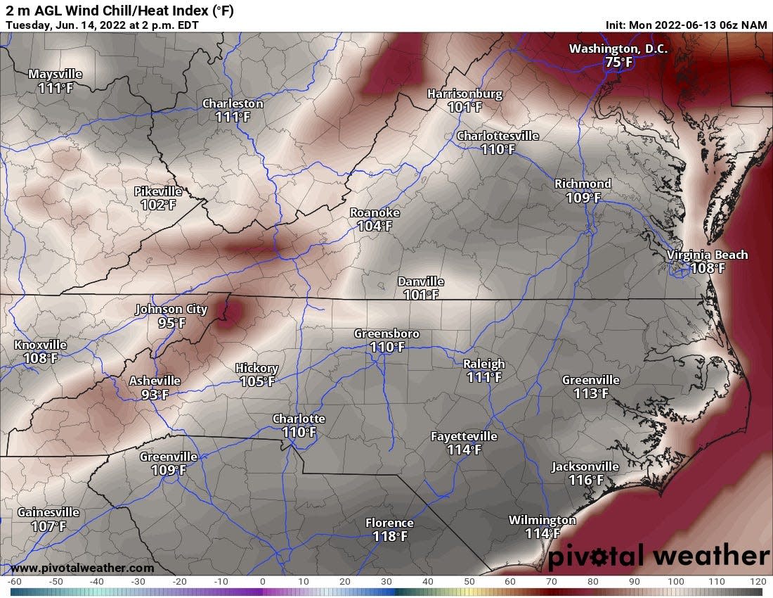 Tuesday will likely see the highest heat index for Fayetteville in several years.