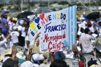 Faithful gather for an open-air mass officiated by Pope Francis at Samanes Park in Guayaquil, Ecuador on July 6, 2015