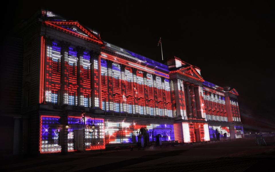 A Union Jack flag is projected onto the Palace during the Platinum Party at the Palace - Chris Jackson