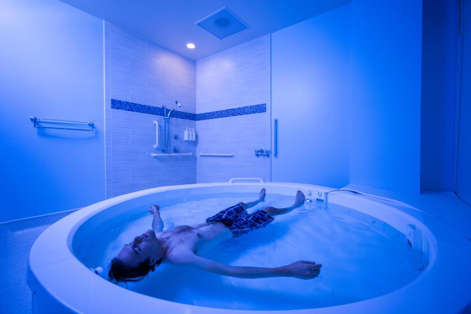 Float therapy, clinical neuropsychologist Justin Feinstein says, triggers a "reflexive relaxation response," leading to reductions in blood pressure and improvements in heart rate variability. It also reduces tension in the neck and back, which is where many people hold onto stress, he says.