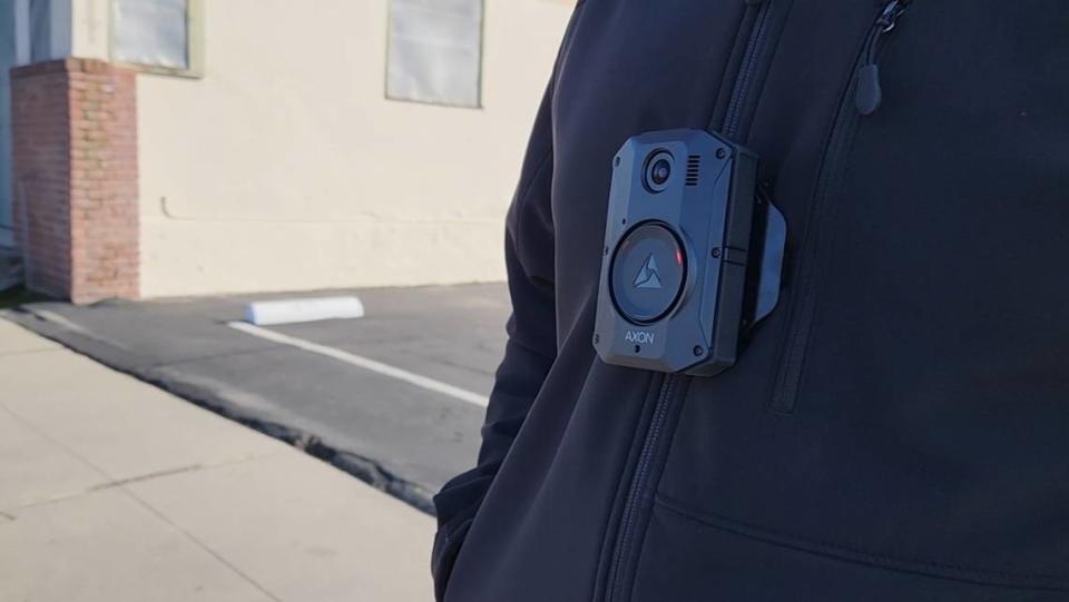 An Axon Body 3 camera on a Fresno County Sheriff’s Office official who has been testing it out is shown in an undated photo made public on Feb. 13, 2023.