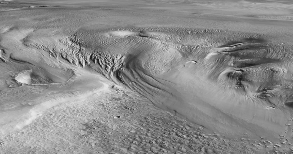 large sand dunes in a black-and-white photograph