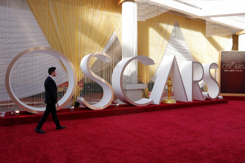 Preparation for the 92nd Academy Awards continues along the red carpet area in Los Angeles