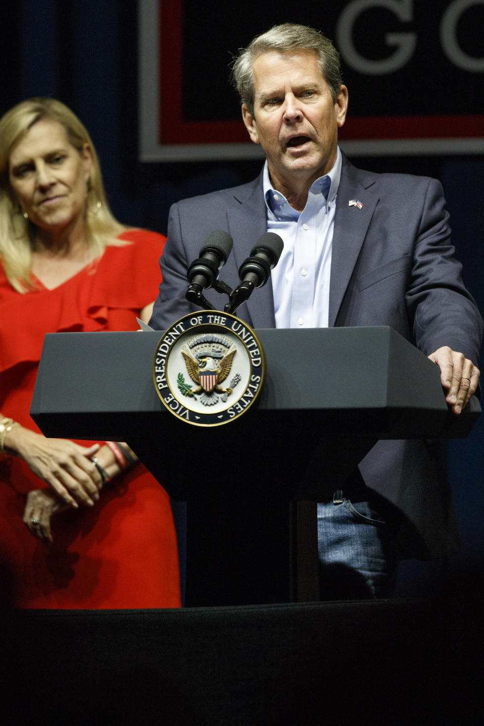 Staff photo by C.B. Schmelter / Republican gubernatorial candidate Brian Kemp speaks during a "Get Out The Vote" rally at the Dalton Convention Center on Thursday, Nov. 1, 2018 in Dalton, Ga. Republican Brian Kemp is facing off against Democrat Stacey Abrams for governor in Georgia.(C.B. Schmelter/Chattanooga Times Free Press via AP)