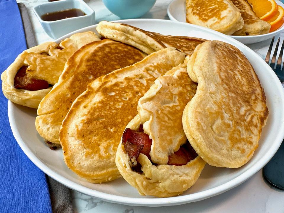 These golden brown pancakes have a savory surprise.