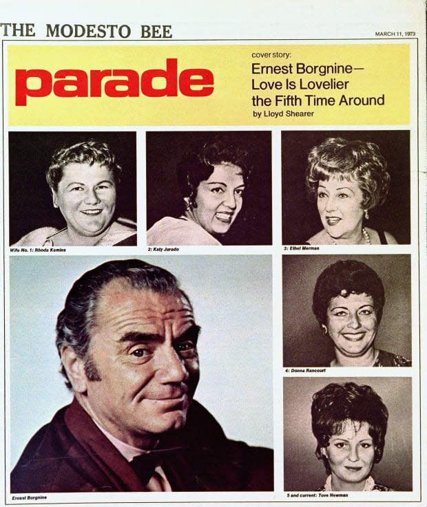 <p>Film star Ernest Effron Borgnino (Ernest Borgnine to you and me) was doing promotion for his latest film, <em>The Poseidon Adventure</em>, in 1973. What did the press want to talk about? His recent marriage to his fifth wife. Borgnine may have won an Academy Award for his performance in <em>Marty</em> and was beloved in TV’s <em>McHale’s Navy</em> (1962–66), but to hear his first four wives tell it, he would win a “best husband” award. (He did stay married to his fifth wife until his death in 2012.)</p>