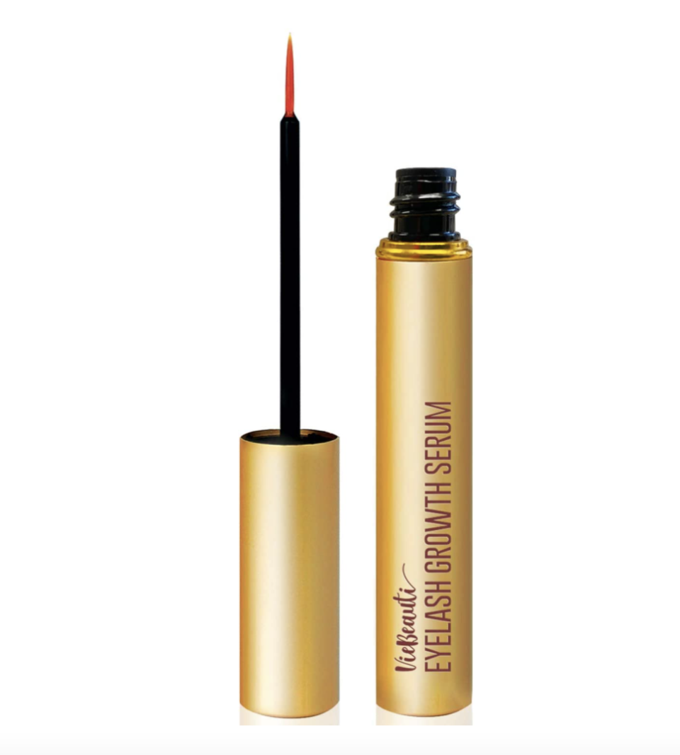 open tube of gold tube of VieBeauti Eyelash Growth Serum and Eyebrow Enhancer (Photo via Amazon)