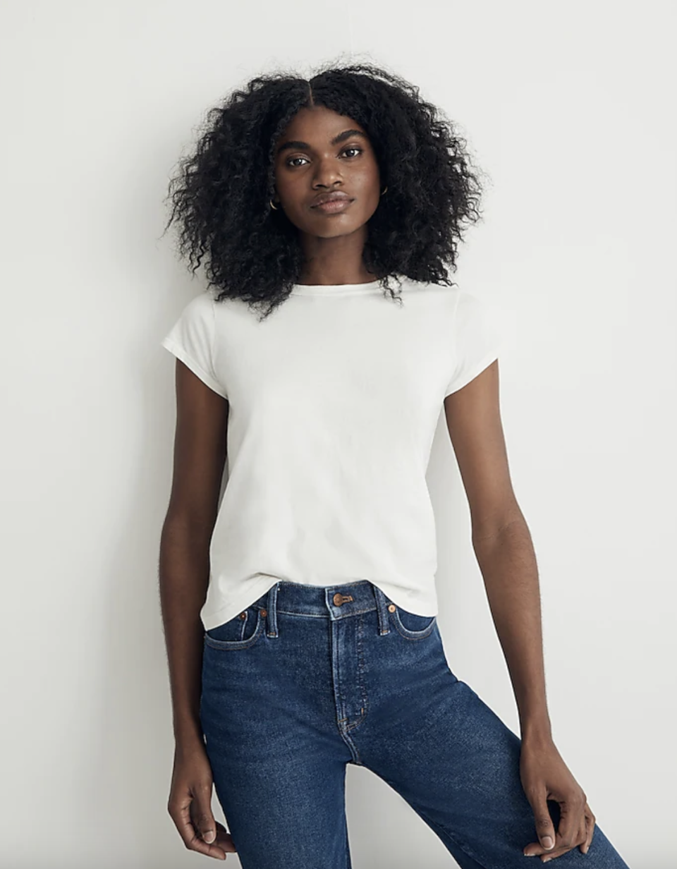 <p><a href="https://go.redirectingat.com?id=74968X1596630&url=https%3A%2F%2Fwww.madewell.com%2Fsoftfade-cotton-perfect-vintage-tee-99107031147.html&sref=https%3A%2F%2F" rel="nofollow noopener" target="_blank" data-ylk="slk:Shop Now;elm:context_link;itc:0" class="link ">Shop Now</a></p><p>Softfade Cotton Perfect Vintage Tee</p><p>madewell.com</p><p>$29.50</p><span class="copyright">Madewell</span>