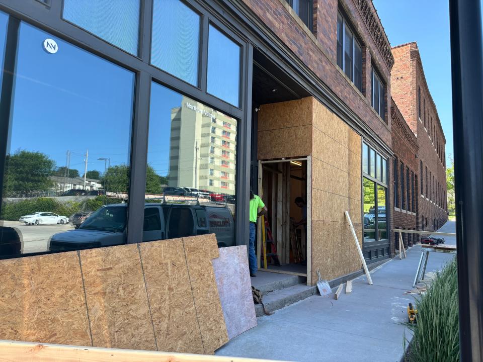 The entrance to Norhtern Vessel on 12th Street is under construction on Thursday, May 23, 2024, after being hit by a vehicle early on Wednesday, May 22. It's the second time the business has been hit by car.