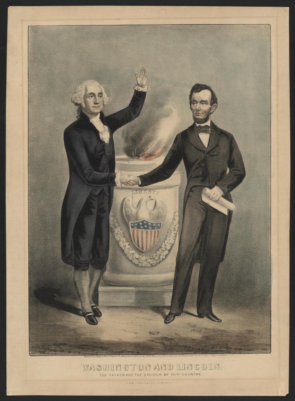 This Currier & Ives portrait of Washington and Lincoln is in the Library of Congress.