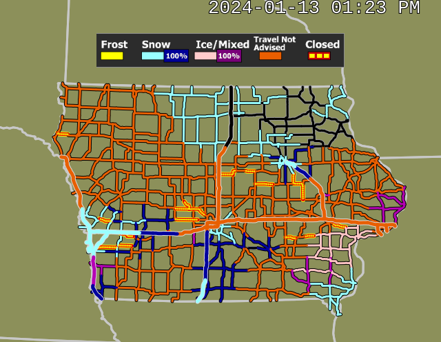 Road conditions in Iowa as of 1 p.m. Jan. 13.