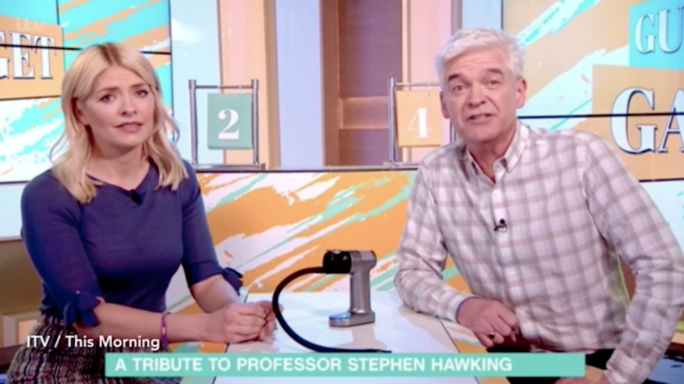 Hosts Holly Willoughby and Phillip Schofield introduced a picture reel to showcase the inspirational life of Hawking, but the wrong song was played. Source: ITV